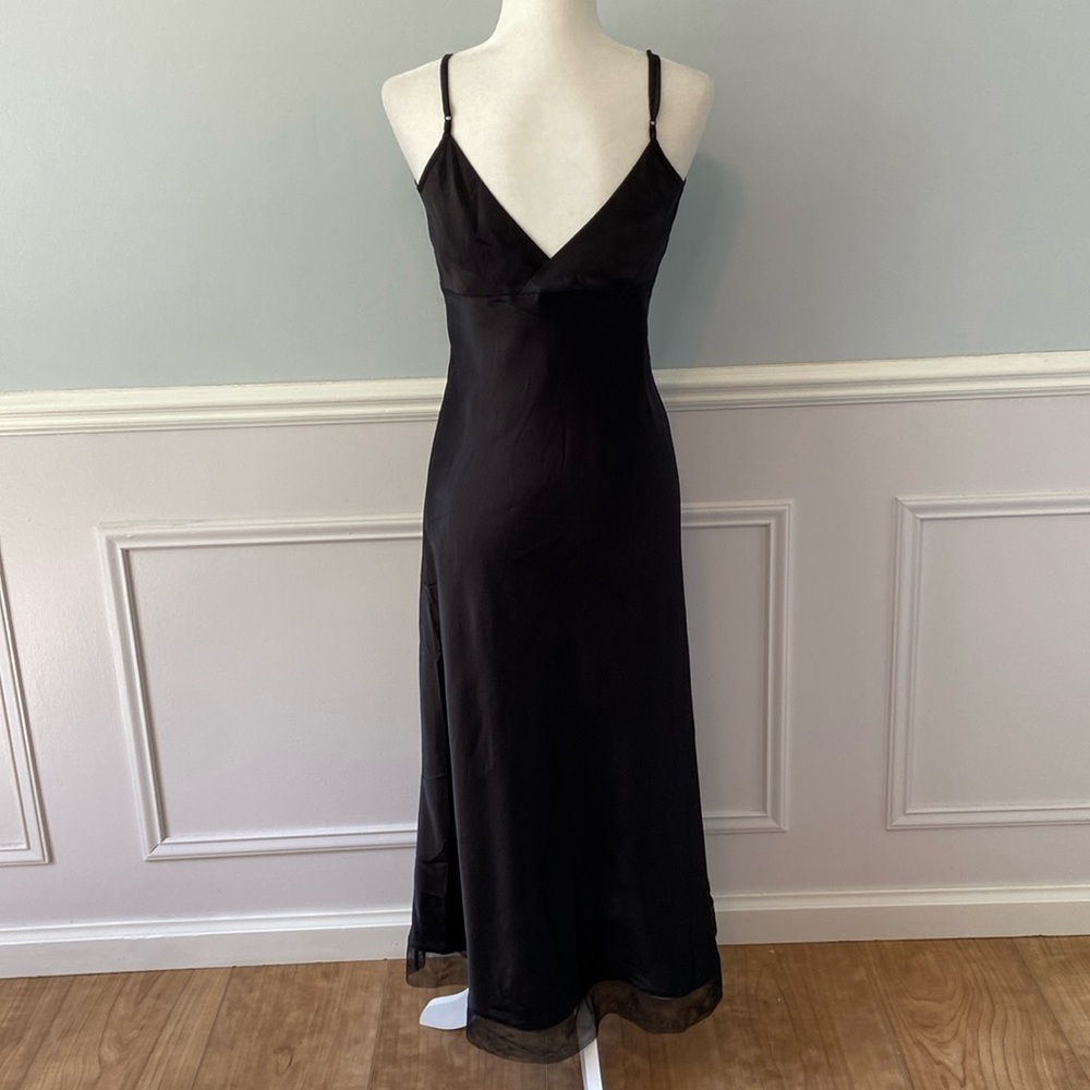 Cabernet Slip Dress Black Satin Mesh 90s 30s Style Bias Cut Pin Up Black Sz S - Picture 8 of 11